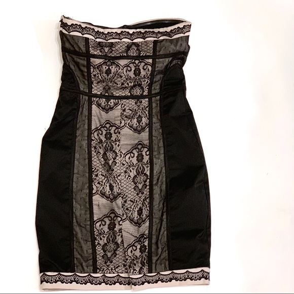 Costa Blanca Black & Ivory Lace Strapless Dress - Picture 4 of 8